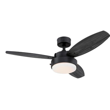 Alloy 42-Inch Three-Blade Indoor Ceiling Fan, Matte Black Finish with LED Light Fixture