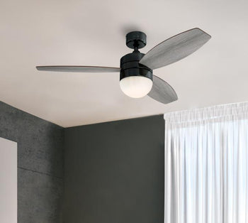 Drake 48-Inch Three-Blade Indoor Ceiling Fan, Gun Metal Finish with Dimmable LED Light Fixture, Remote Control Included