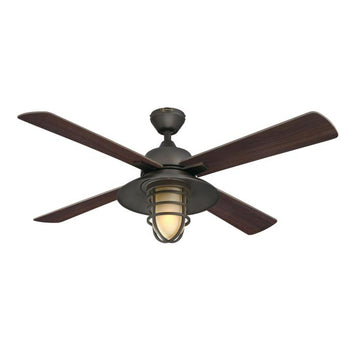 Porto 52-Inch Four-Blade Indoor Ceiling Fan, Black-Bronze Finish with Dimmable LED Light Fixture, Remote Control Included