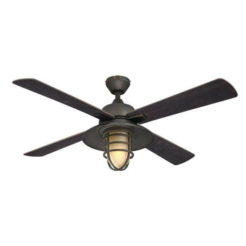 Porto 52-Inch Four-Blade Indoor Ceiling Fan, Black-Bronze Finish with LED Light Fixture