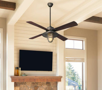 Porto 52-Inch Four-Blade Indoor Ceiling Fan, Black-Bronze Finish with LED Light Fixture