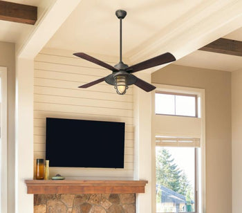 Porto 52-Inch Four-Blade Indoor Smart WiFi Ceiling Fan, Black-Bronze Finish with Dimmable LED Light Fixture, Remote Control Included