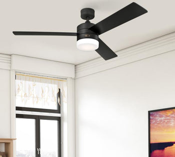 Alta Vista 52-Inch Three-Blade Indoor Alexa Enabled Smart WiFi Ceiling Fan, Matte Black Finish with Dimmable LED Light Fixture, Remote Control Included