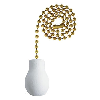 White Wooden Knob Pull Chain, Polished Brass Finish