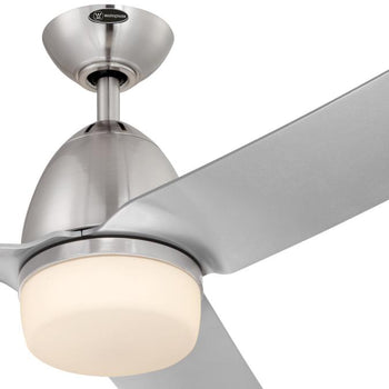 Delancey Two-Light 52-Inch Three-Blade Indoor DC Motor Ceiling Fan, Brushed Chrome Finish