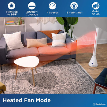 40” 2-in-1 Digital Bladeless Fan with Heater White