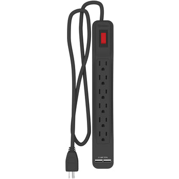 6-Outlet Power Strip With 2 USB (Black)