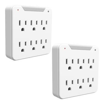 2pk 6-Outlet LED Surge Walltap