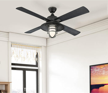 Porto 52-Inch Four-Blade Indoor Ceiling Fan, Distressed Aluminum Finish with Dimmable LED Light Fixture, Remote Control Included