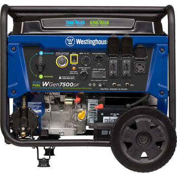 Westinghouse | WGen7500DF portable generator front view on a white background.
